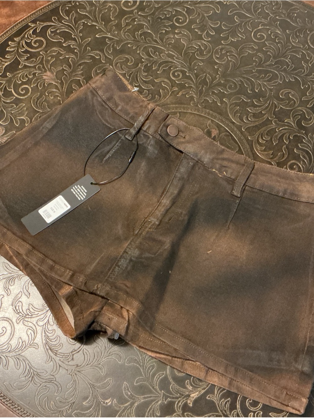 Brown Denim Mini Skort · Raw Hem